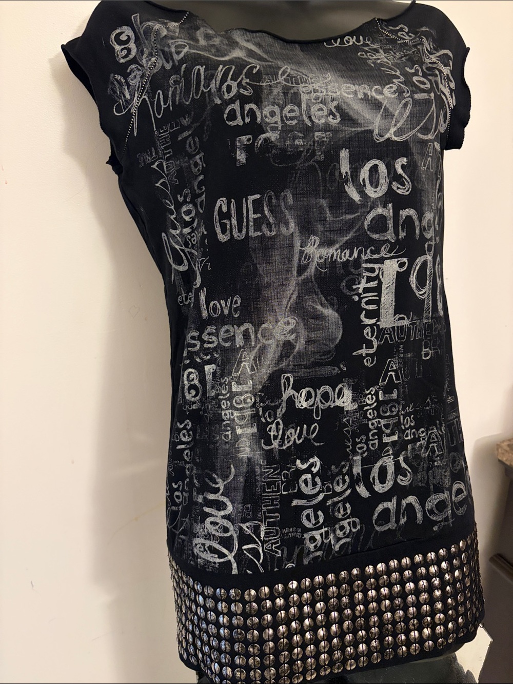 Guess Black and White Graphic Studded Tunic - Picture 2 of 4